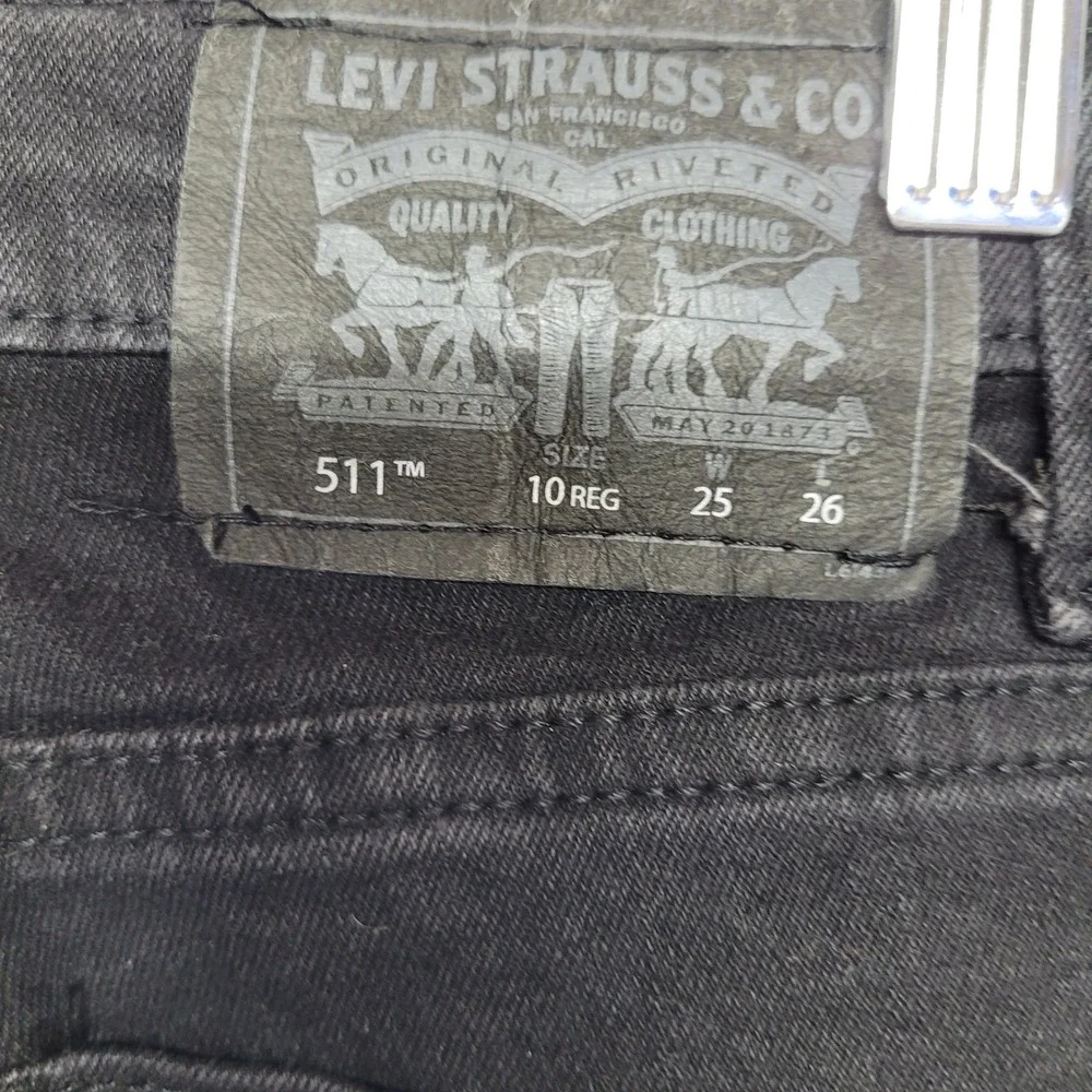 Levis 511 Slim Boys Jeans Size 10 Reg W25 L26 Washed Black Denim 511-508